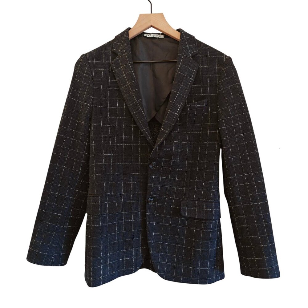 Zara Men's Blue Plaid Stretch Blazer 36